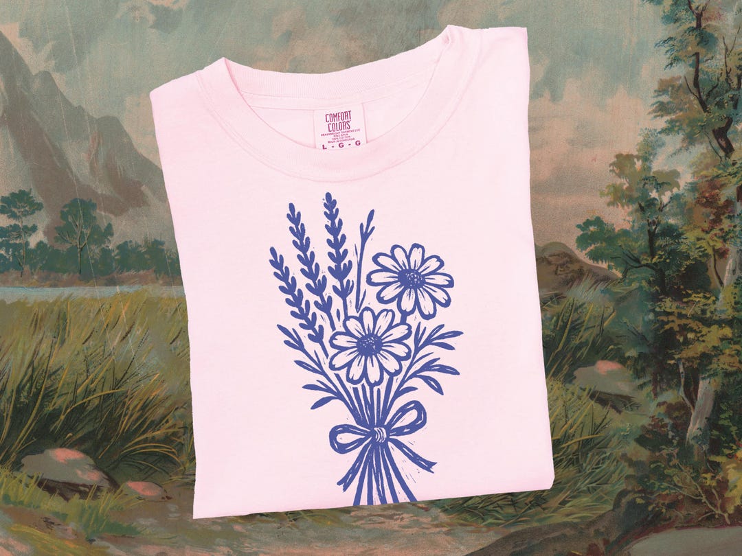 Wildflower Woodcut Shirt Vintage Floral Print Graphic Tee Linoprint ...