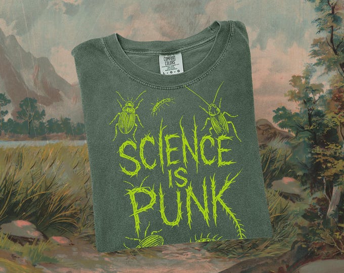 Science Is Punk Tee with Creepy Crawlies Graphic Edgy Alt Fashion Shirt For Science Teachers, Entomology Nerds & Back To School Biology
