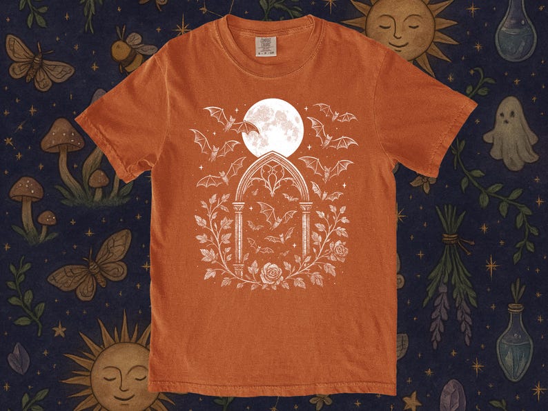 Gothic Bat Shirt, Full Moon, Dark Academia Tee image 7