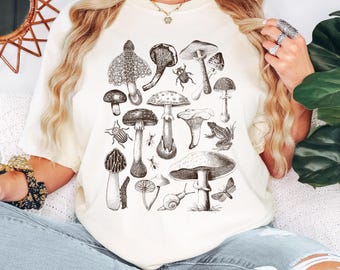 Mycologie T-shirt Cottagecore Paddestoel Magic Goblincore Witchy Kleding Forestcore Esthetisch Schimmels Liefhebber Natuur Illustratie Forager Tee