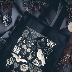 Dark Academia Tote Bag with Gothic Witchcore Design, Vintage Book Lover Aesthetic Canvas Bag for Readers and Literary Style image 5