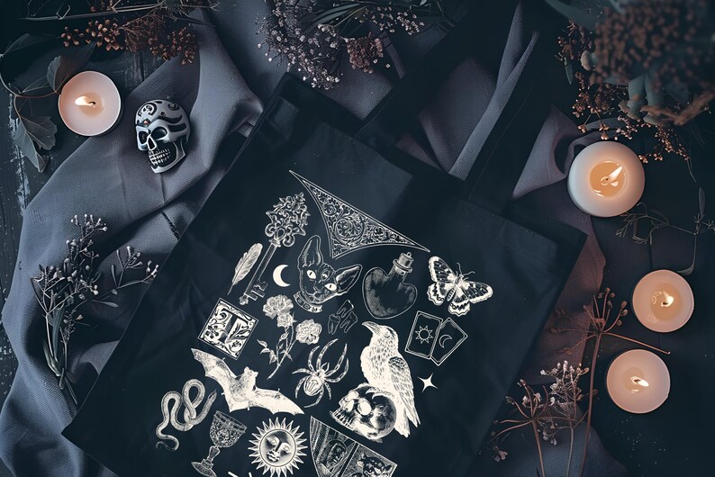 Dark Academia Tote Bag with Gothic Witchcore Design, Vintage Book Lover Aesthetic Canvas Bag for Readers and Literary Style image 5