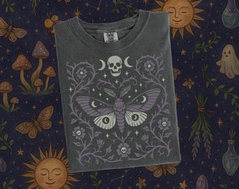 Gothic Moth T-Shirt, Dark Academia Celestial Floral Tee