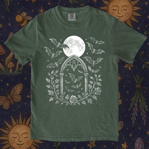 Gothic Bat Shirt, Full Moon, Dark Academia Tee image 3