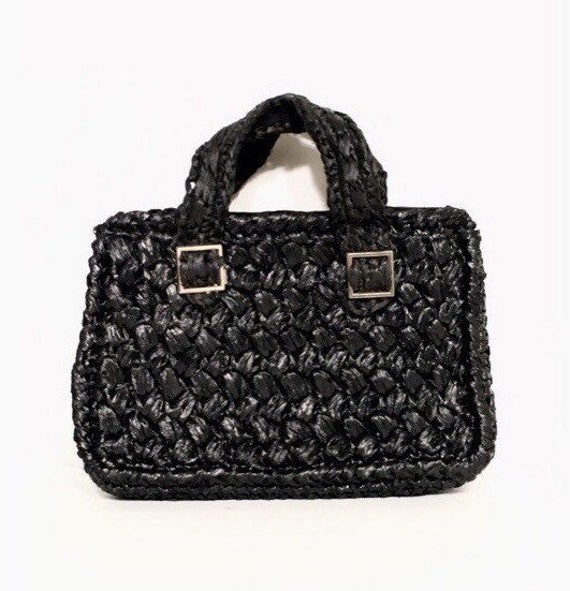 Vintage 50's Women's Black Woven Shiny Raffia Doub