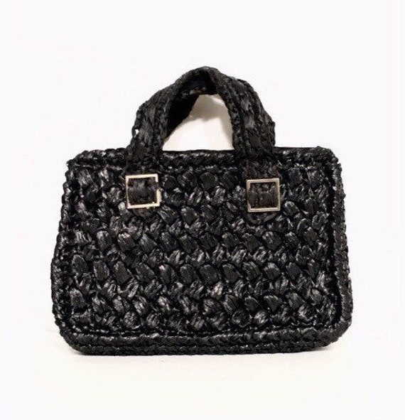 Vintage 50's Women's Black Woven Shiny Raffia Dou… - image 1