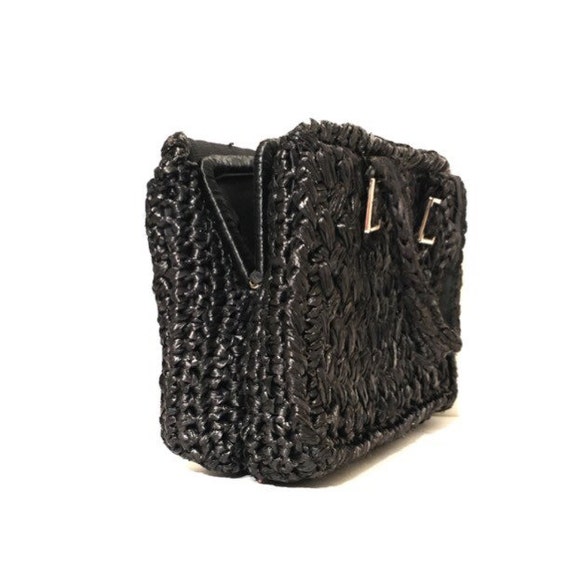 Vintage 50's Women's Black Woven Shiny Raffia Dou… - image 2