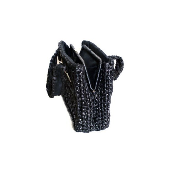 Vintage 50's Women's Black Woven Shiny Raffia Dou… - image 3