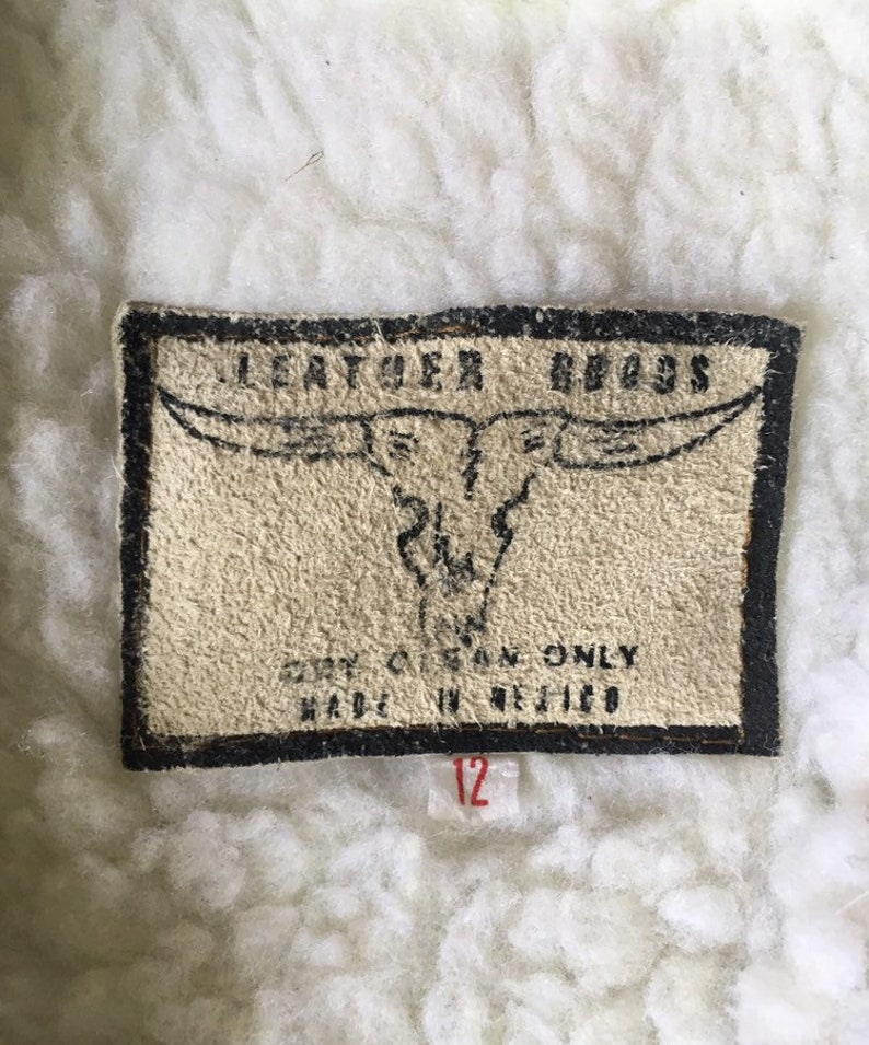 Childs 12 Vintage Brown Suede Shearling Lined Country Western Cowboy Vest w Horse Detail