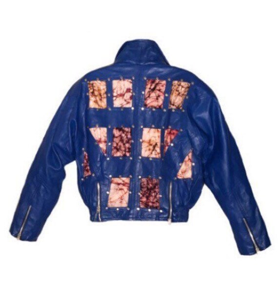 SANZZINI Blue Leather Biker Jacket 