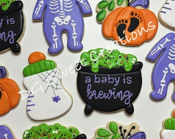Halloween Baby Shower Cookies - Baby Brewing Sugar Cookies - 12 cookies