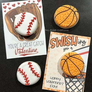 Valentine&#39;s Day Sugar Cookies - Valentine&#39;s Day Cookies - Mini Sport Cookies - 12 Cookies