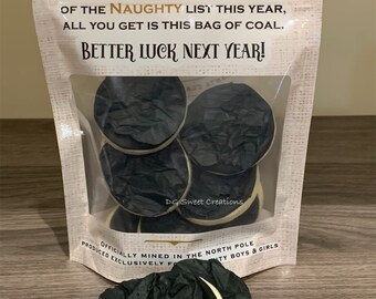Bag of Coal Sugar Cookies - Coal Cookie Pouch - 12 Mini Cookies