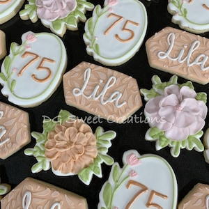 Birthday Sugar Cookies - Floral birthday Cookies - Milestone Birthday - Age & Colors Customizable Cookies - 12 Cookies