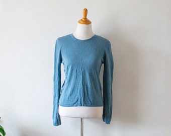 Vintage 1990's 2000's Dusty Blue Silk Sweater Long Sleeve Light Sweater Y2k Pure Silk Top Shirt