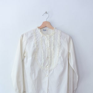 Vintage 1960s Ruffled Bib Cotton Blouse, Antique Style