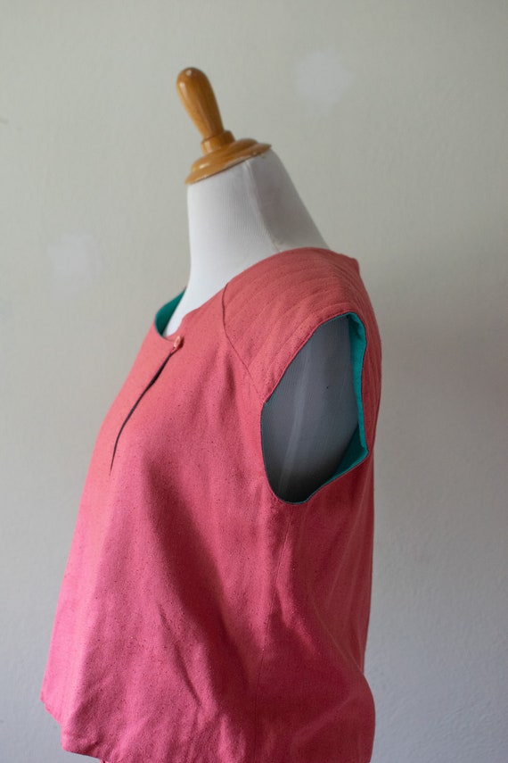 Vintage 1970’s 1980's Pure Silk Pink and Teal Fra… - image 8