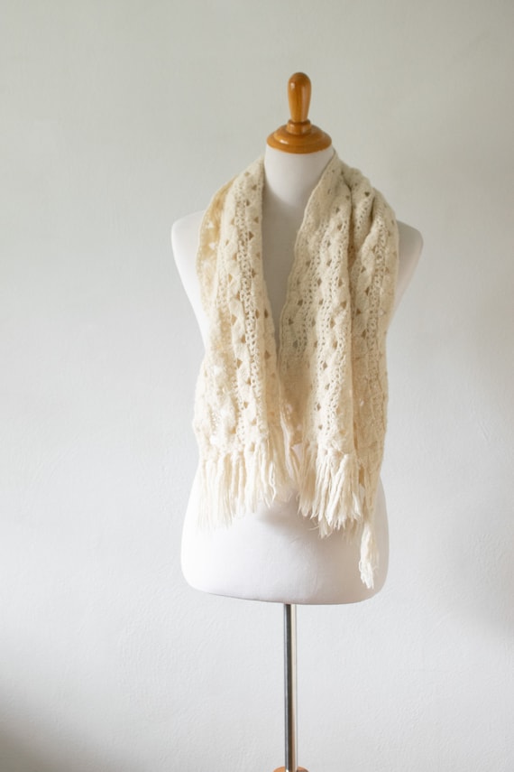 Vintage 1960's Cream Chunky Knit Pure Wool Winter 