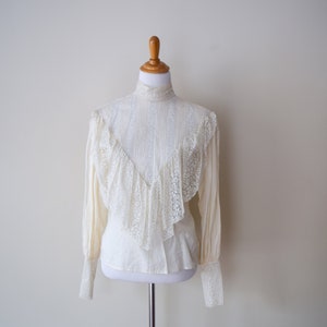 Vintage Antique Edwardian Cream Ruffled Blouse Shirt Waist Victorian