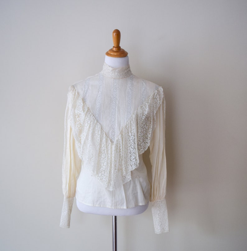 Vintage Antique Edwardian Cream Ruffled Blouse Shirt Waist Victorian image 1