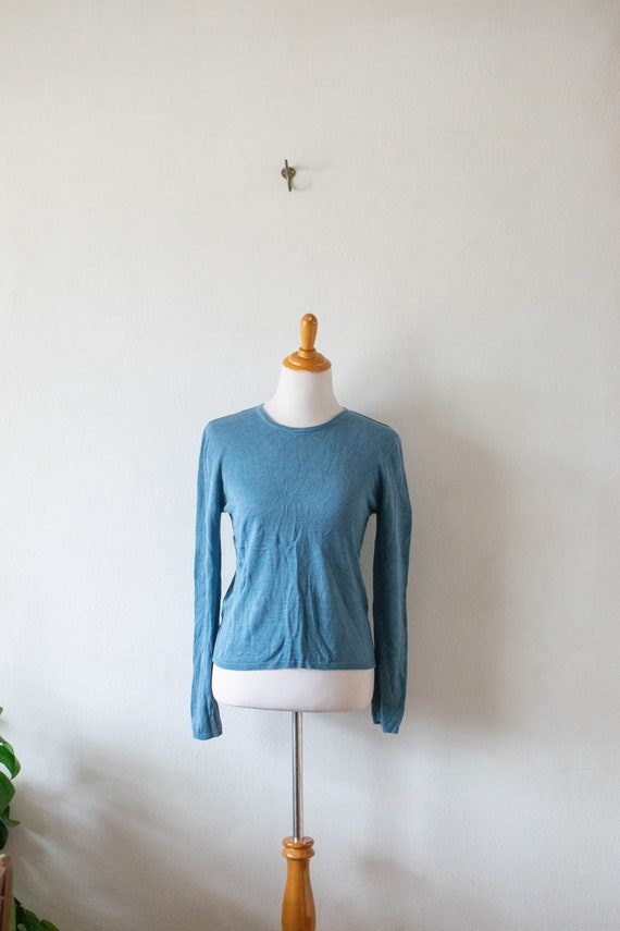 Vintage 1990's 2000's Dusty Blue Silk Sweater Long