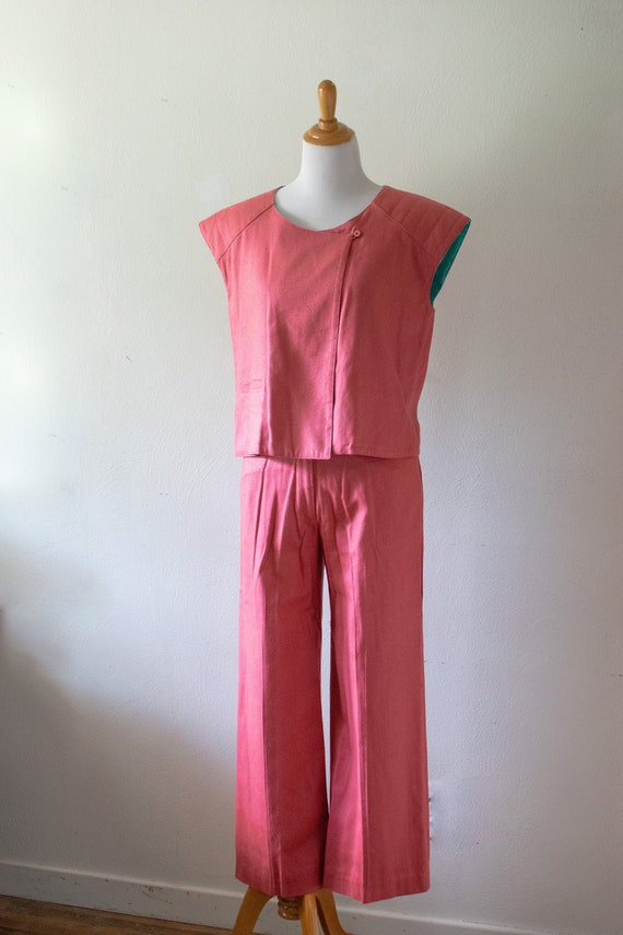 Vintage 1970’s 1980's Pure Silk Pink and Teal Fra… - image 1