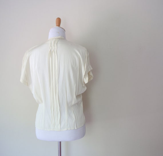 Vintage 1970’s White Button Up Top Cream Blouse S… - image 5