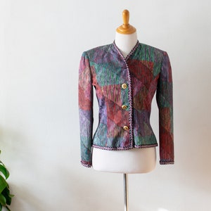 Vintage 1980&#39;s Pure Silk Rainbow Jacket Top Shoulder Pads Fitted