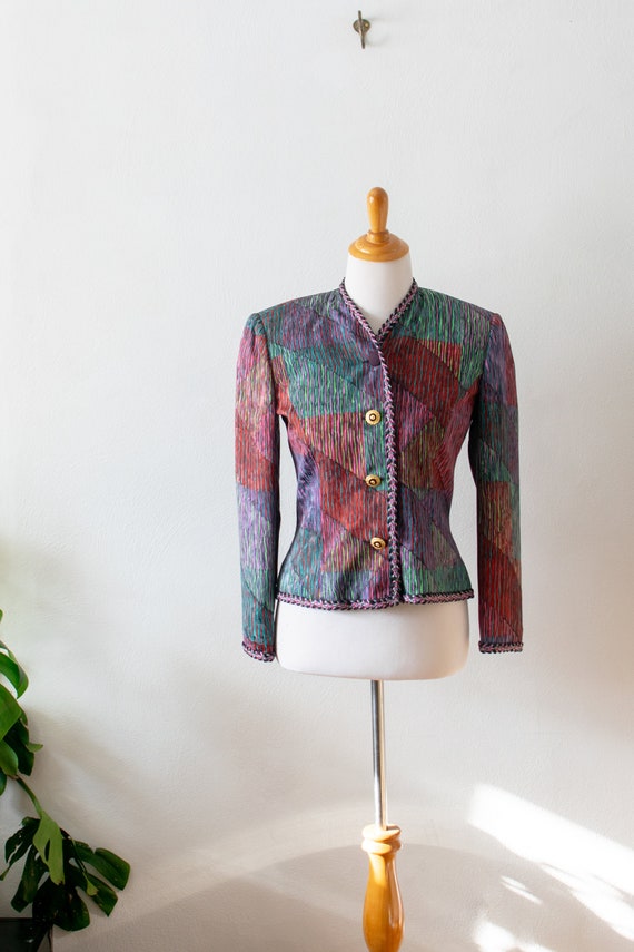 Vintage 1980's Pure Silk Rainbow Jacket Top Should