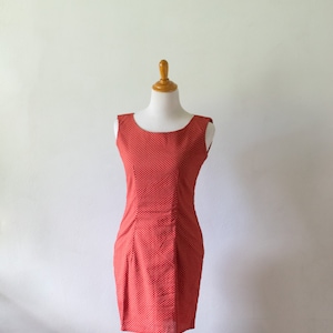 Vintage Handmade Pencil Dress | Red Polka Dot Body Con Dress 1950&#39;s Style Sleeveless Mini Dress