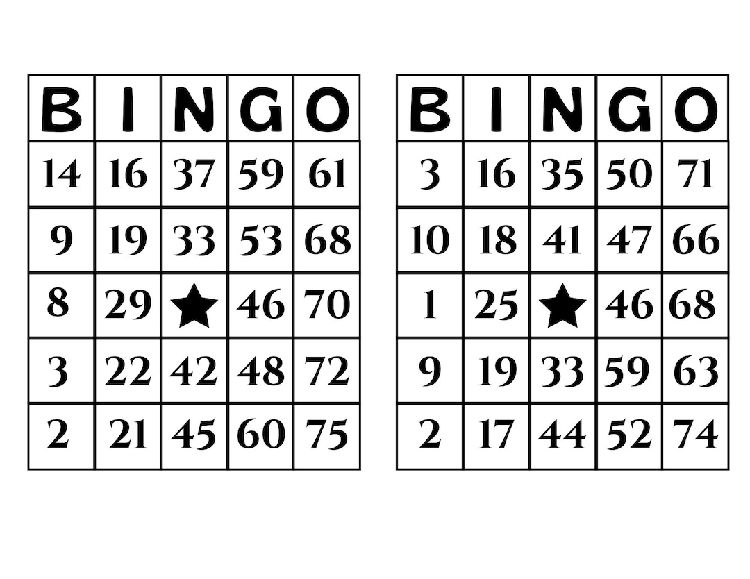 Printable Bingo Cards Etsy Canada