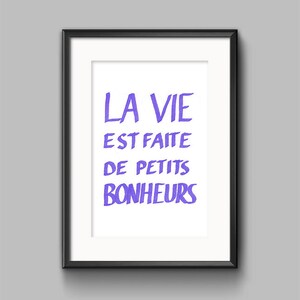 Positives Poster auf Französisch handgeschrieben - Poster zum Herunterladen lila minimalistische positive Botschaft - Poster zum Drucken von Wohnkultur
