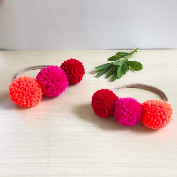 TRI POM POM Headband, pompom headband, baby hair accessories, photo prop