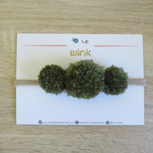 POM POM HEADBAND Militar Green, Gold sparkle,