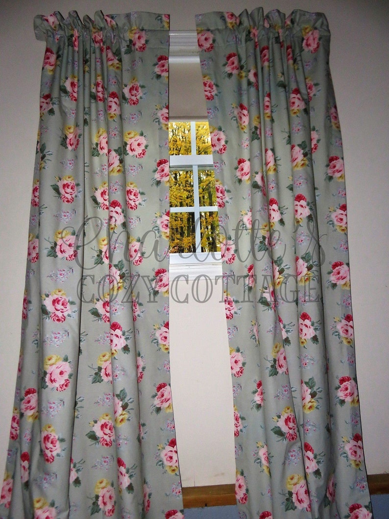 Cottage Lane Vintage Ralph Lauren Curtain Panels Roses On Mint Etsy