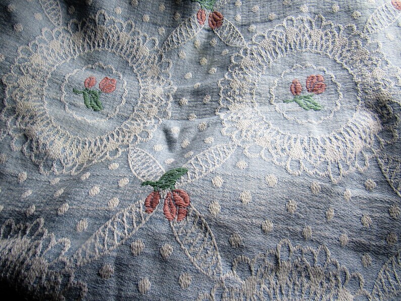 Cottage Cameo Lacy Pink Roses Vintage Woven Bedspread Fabric Piece 21x30 #1 not chenille