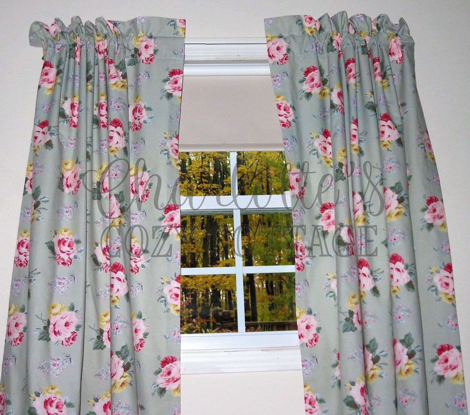 Cottage Lane Vintage Ralph Lauren Curtain Panels Roses On Mint Etsy