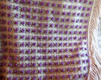 Elusive, Well Cherished Beauty ~ Thousands of Amethyst Rosebuds Scattered on a Morgan Jones Vintage Chenille Bedspread FULL SZ