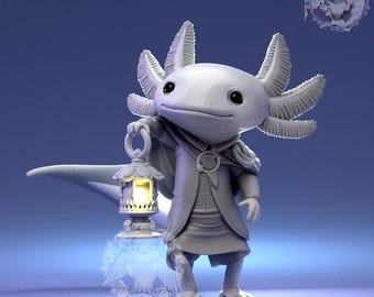 ランプを持った小さなアホロートル | DnD/テーブルトップミニ | Pepunki Creatures