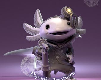 Steampunkowy Aksolotl | DnD/Miniaturowy Stołowy | Pepunki Creatures