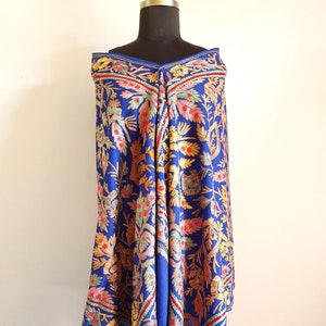 Blue Multi Color Embroidered Pashmina Wool Scarf shawl Kashmir Wrap Pashmina Scarf Gift for Her Evening Wrap Indian Shawl Birthday GIFT