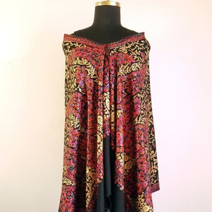 Free Shipping Black Multi Color Embroidered Pashmina Wool Shawl Kashmir Shawl Pashmina Scarf Gift for Her Evening Wrap Shawl Indian Shawl