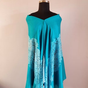 Turquoise Blue Pashmina Shawl With Net Patchwork Designer Wool Scarf Mexican Rebozo Indian Shawl Wrap Valentines Gift Gift for her