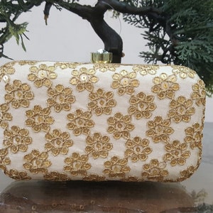Damen Gold bestickte Boho Clutch Tasche/Geschenk für Sie/Designer Sling Bag/Hochzeit Geschenk Tasche/Abend Clutch Tasche/Gold Hochzeit Tasche/Party Clutch