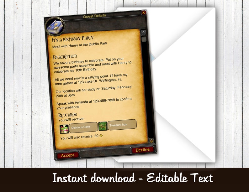 Warcraft Invitation World of Warcraft Inspired Birthday Etsy