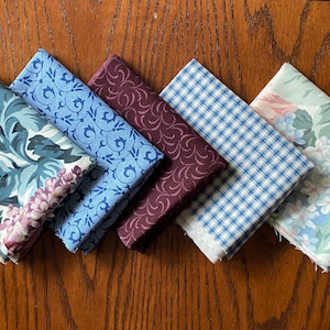 YC112, 5 Fat Quarters, Jinny Beyer, Calico, Swirl, Printed Tapestry, Floral, Plum, Mauve, Vintage, Beige, Blue, Pink,Vintage Quilting Fabric