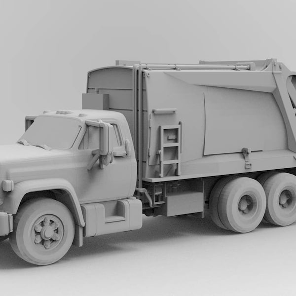 1/87 Ho Scale - 80s Garbage Trash Truck  - Printed in High Resolution Clear Resin