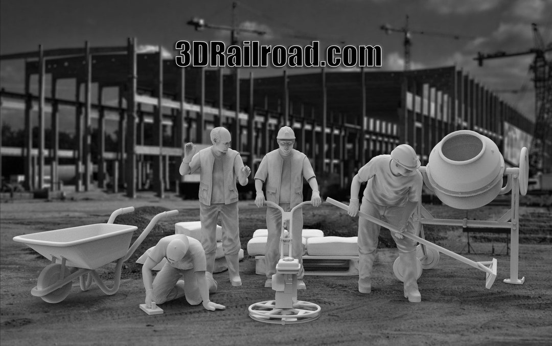 HO Scale 1/87 Concrete Workers Figures and Accessories Printed in 14k ...