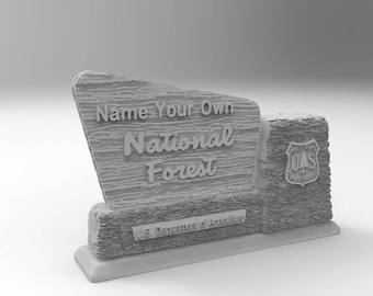 HO Scale 1/87 National Forest Sign 2x - Personalized - Printed in Gray Resin