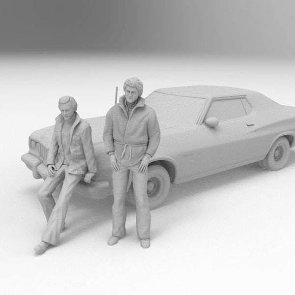 HO Maßstab 1/87 Starsky & Hutch Gran Torino mit Figuren in klarem Resin gedruckt